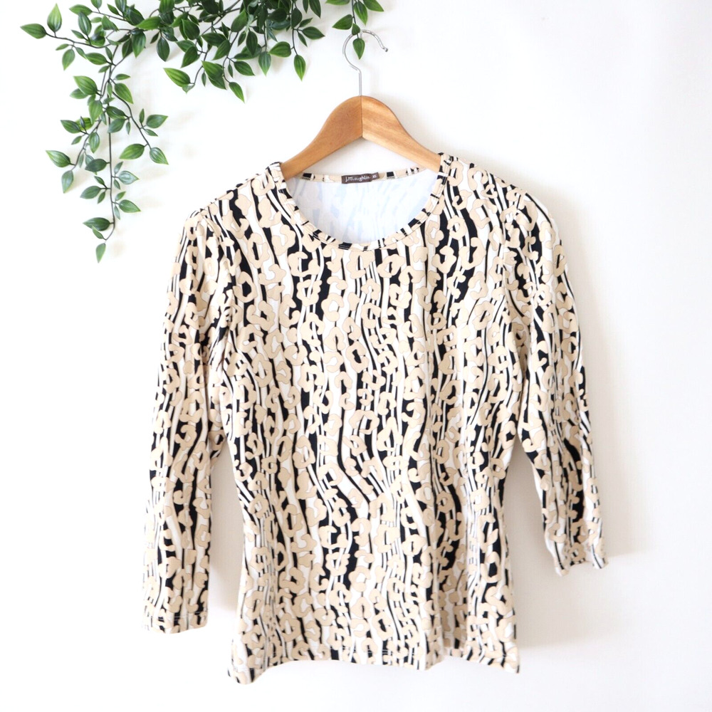 J. McLaughlin Black and Cream Patterned Blouse